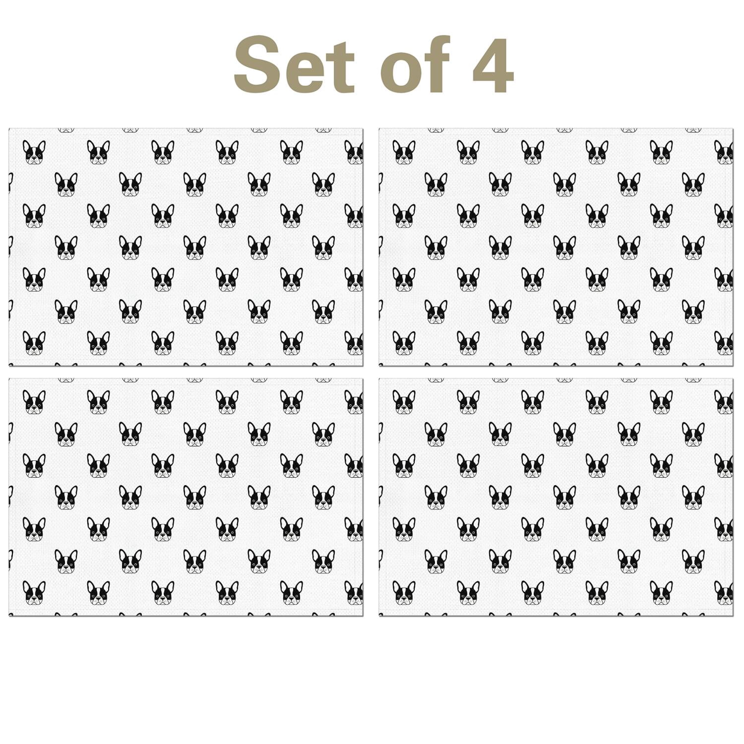 French Bulldog White Pattern Linen-look Placemats Set Of 4, Farmhouse ...