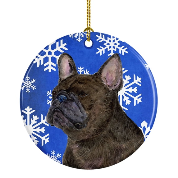 Carolines Treasures SS4657-CO1 French Bulldog Winter Snowflakes Holiday Christmas Ceramic Ornament, Multicolor