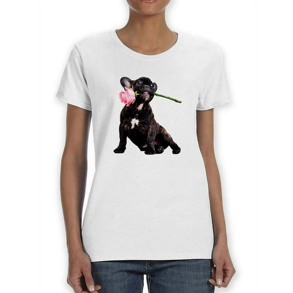 French Bulldog With Flower T-Shirt Women -SPIdeals Designs, Female 5X-Large