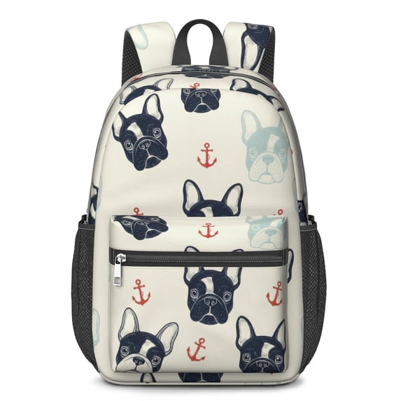 French Bulldog and Anchor Cream 17" School Backpacks for Teens,Waterproof Oxford Fabric,S-Shape Padded Straps for School,Travel,Hiking,Camping