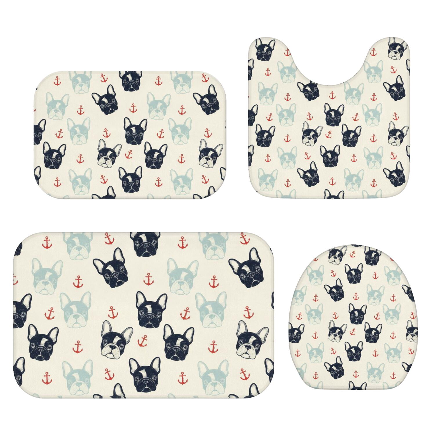 French Bulldog and Anchor Cream Bathroom Rug Set 4 Piece,Includes ...