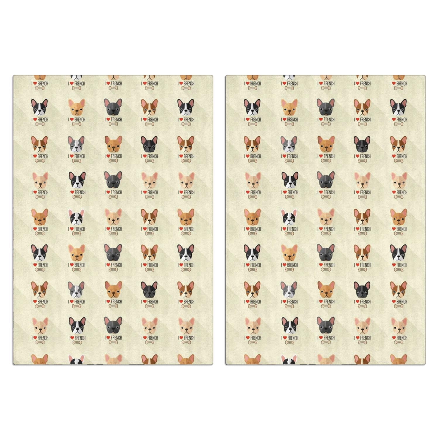 French Bulldog and Bone Beige Kitchen Towels Set Of 2, Microfiber ...