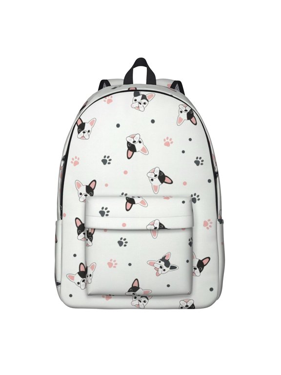 French Bulldog and Dog Paw Print Backpack for School, Cute School Bag with Adjustable Shoulder Straps and Padded Back, 15.7"x11.8"x5.5"