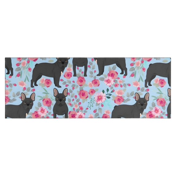 French Bulldog and Flower Kitchen Rug Mat,Kitchen Runner Rugs Non Skid Washable,Decorative Kitchen Floor Mats for Kitchen,Sink,Laundry,17"X47"
