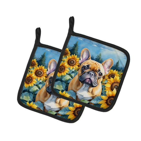 French Bulldog in Sunflowers Pair of Pot Holders