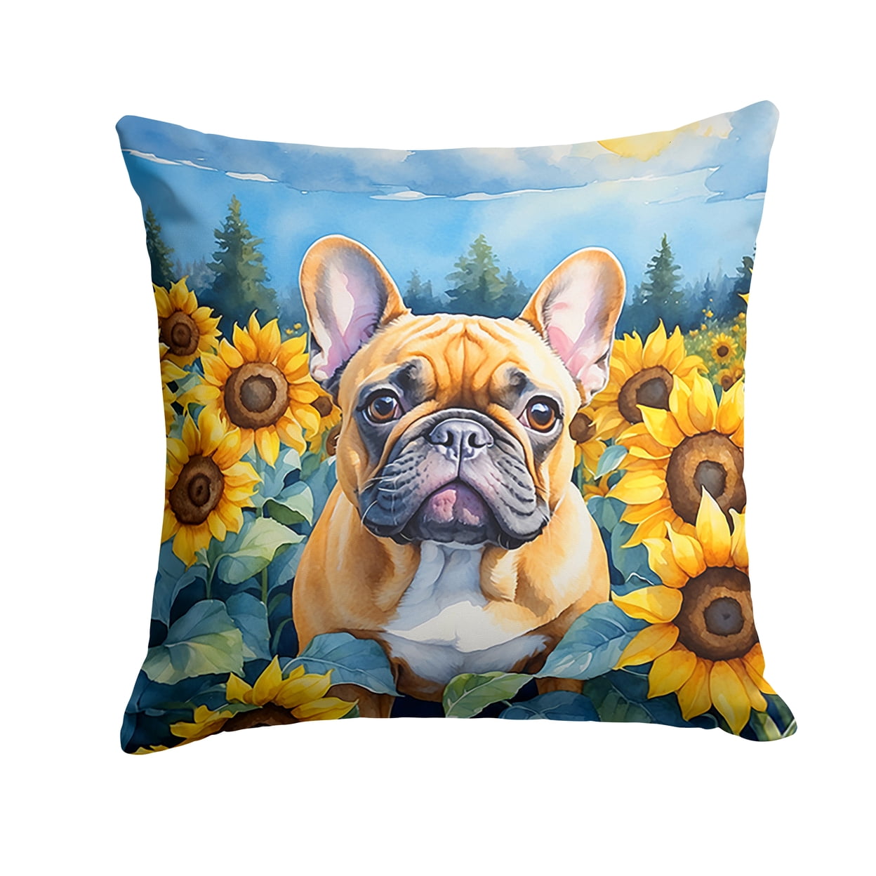French Bulldog in Sunflowers Throw Pillow 18 in x 18 in
