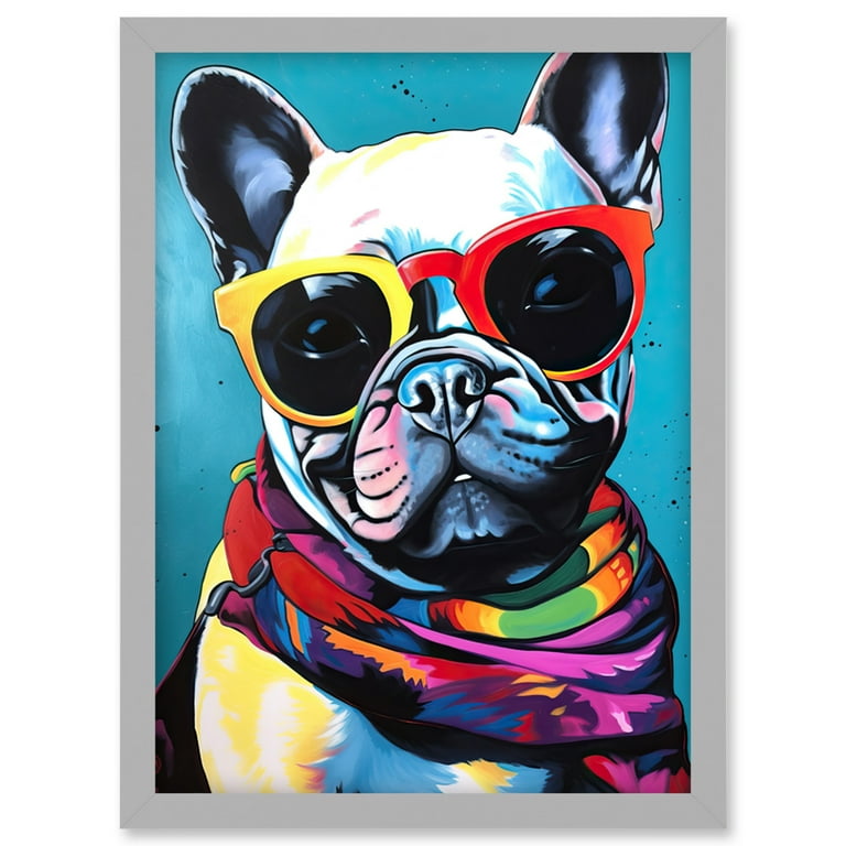 French Bulldog in Sunglasses and Bandana Folk Art Artwork Framed Wall Art Print A4 Walmart