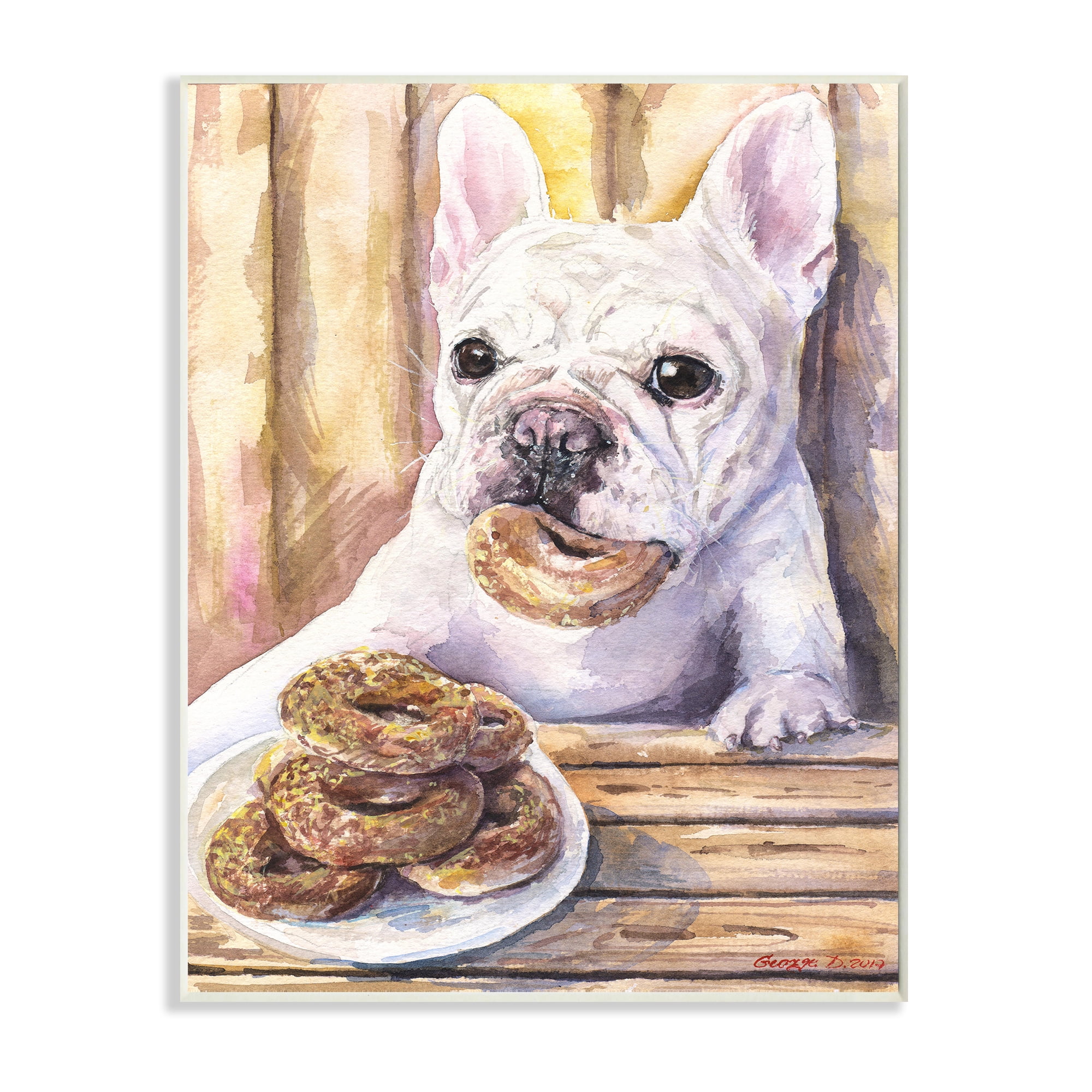 Stupell Industries French Bulldog with Donuts Dessert Pet Dog Wall Plaque, 10 x 15, Design by George Dyachenko