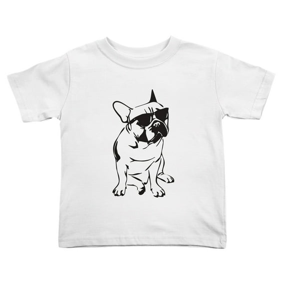 French Bulldog with Sunglasses Boys Short Sleeve Cute Toddler T Shirts for Boys Girls (White, Youth S)