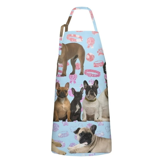 French Bulldogs Apron-Garden Aprons for Women with Pockets-Cotton Linen Waterproof Kitchen Cooking Gardening Aprons Adjustable for Kitchen,Cooking,BBQ and Salon 33x27 Inch