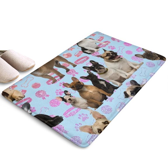 French Bulldogs Flannel Non Slip Door Rugs,Washable Door Mats Indoor,Decorative Door Mats,Dirt-Resistant and Absorbent Doormat for Entrance,Bedroom,Kitchen,Bathroom,23.5x16in(60x40cm)