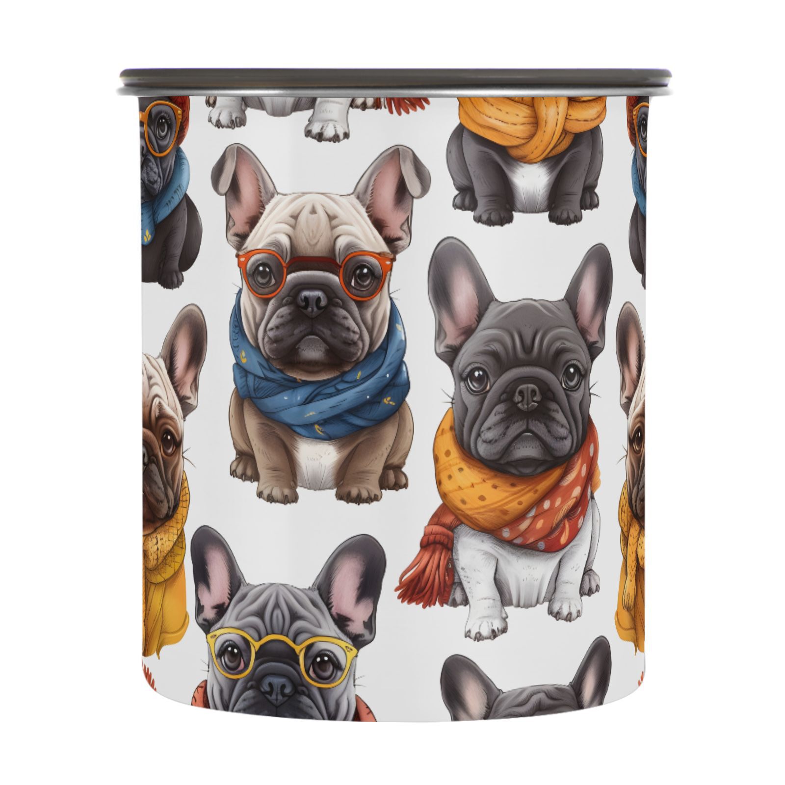 French Bulldogs with Hat Dogs Airtight Coffee Bean Canister 30oz Food Storage Containers with Lids For Gournd, Tea, Sugar, Flour, Rice, Cereal, Candy Cookie Jar
