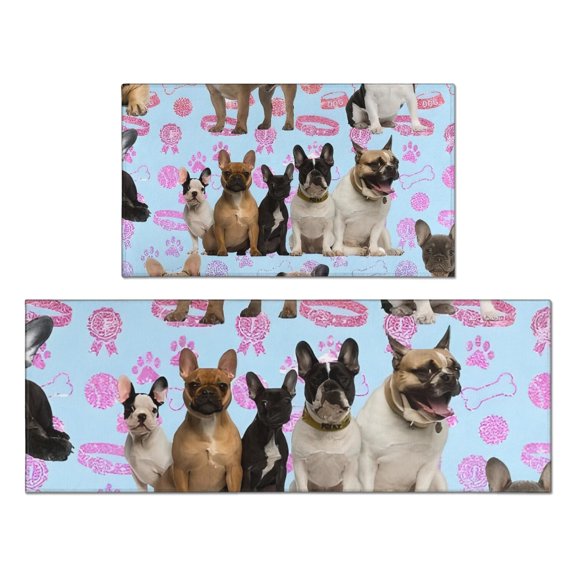 French Bulldogs Kitchen Rugs Sets Of 2,Anti Fatigue Kitchen Mat Rugs Non Slip Washable,Decorative Kitchen Floor Mats for Kitchen,Sink,Laundry,17"x30"+17"x47"