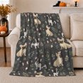 thumbnail image 1 of French Bulldogs with Leaves Hearts and Paw Prints, Playful Graphic Style for Frenchie Lovers, Cute Dog Pattern and Birthday Gift, Cozy Flannel Blanket for Living Room and Bedroom, Home Decor, 1 of 9
