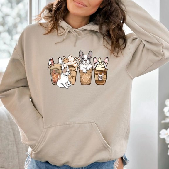 French Bulldogs and Coffee Hoodie Sweatshirt
