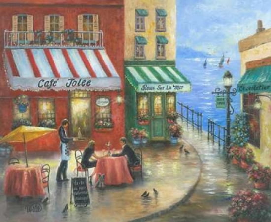 French Caf?? by the Sea Canvas Art - Vicki Wade (20 x 24)