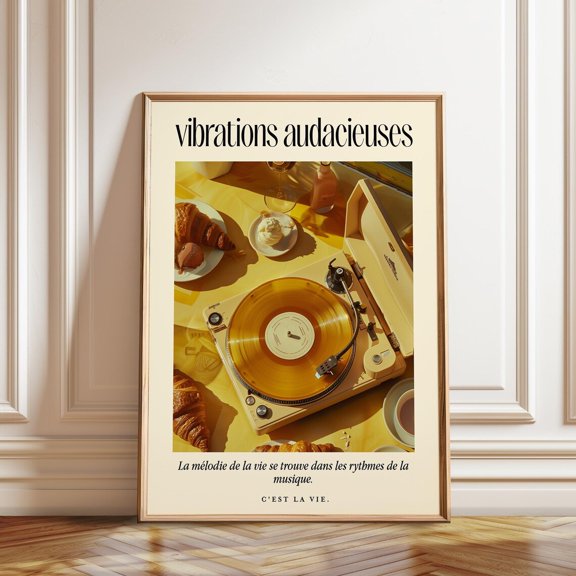 French Cafe Vinyl Record Retro Turntable Wall Artwork, Unframed Canvas 8x10in