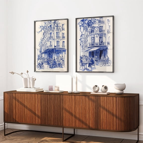 French Cafe Watercolor Style Paris Cityscape Watercolor Style Art Print French Kitchen Prints French Wall Art Travel Sketch Ideal Home Decor Set 2