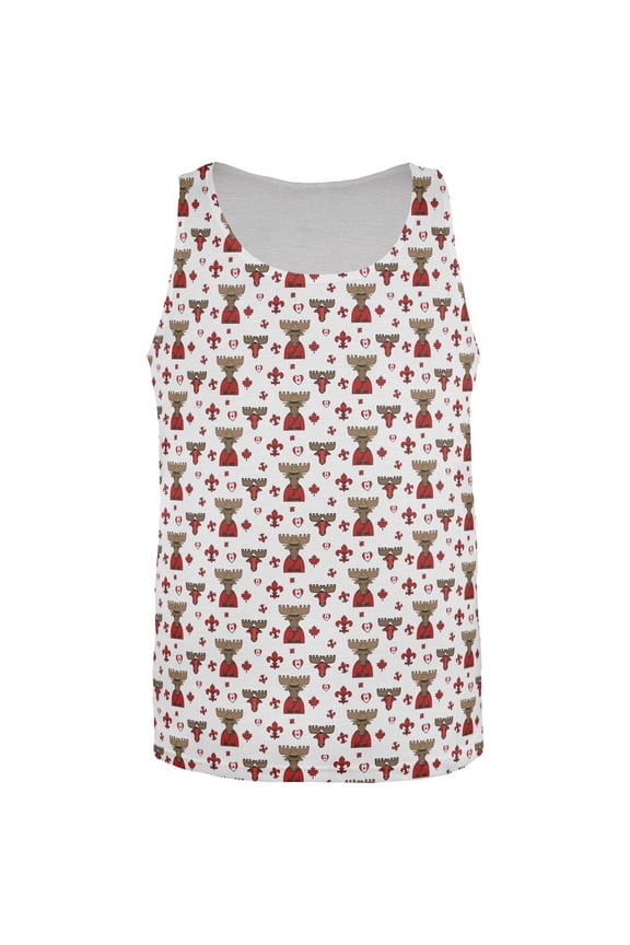 French Canadian Maple Leaf Fleur De Lis Moose Pattern All Over Mens Tank Top Multi MD