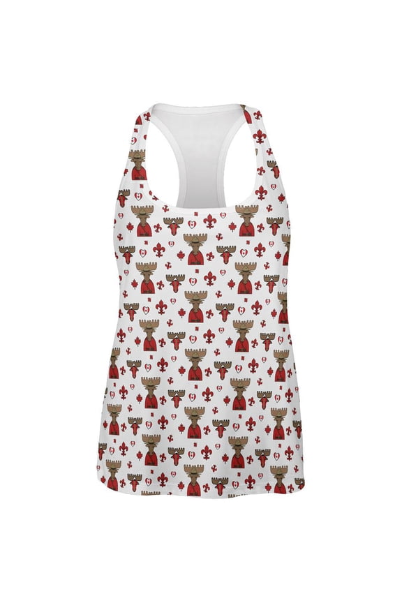 French Canadian Maple Leaf Fleur De Lis Moose Pattern All Over Womens Work Out Tank Top Multi LG