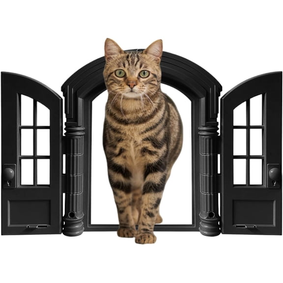 French Cat Door for Interior Walls - Small Pet Flap with Lock, Double Doors Design for Bedroom Living Room, ABS Durable Material, 24x17cm Opening for Manor Home Aesthetic(DSF)
