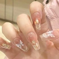 French Cat Eye Aurora Diamond Manicure Blush Butterfly