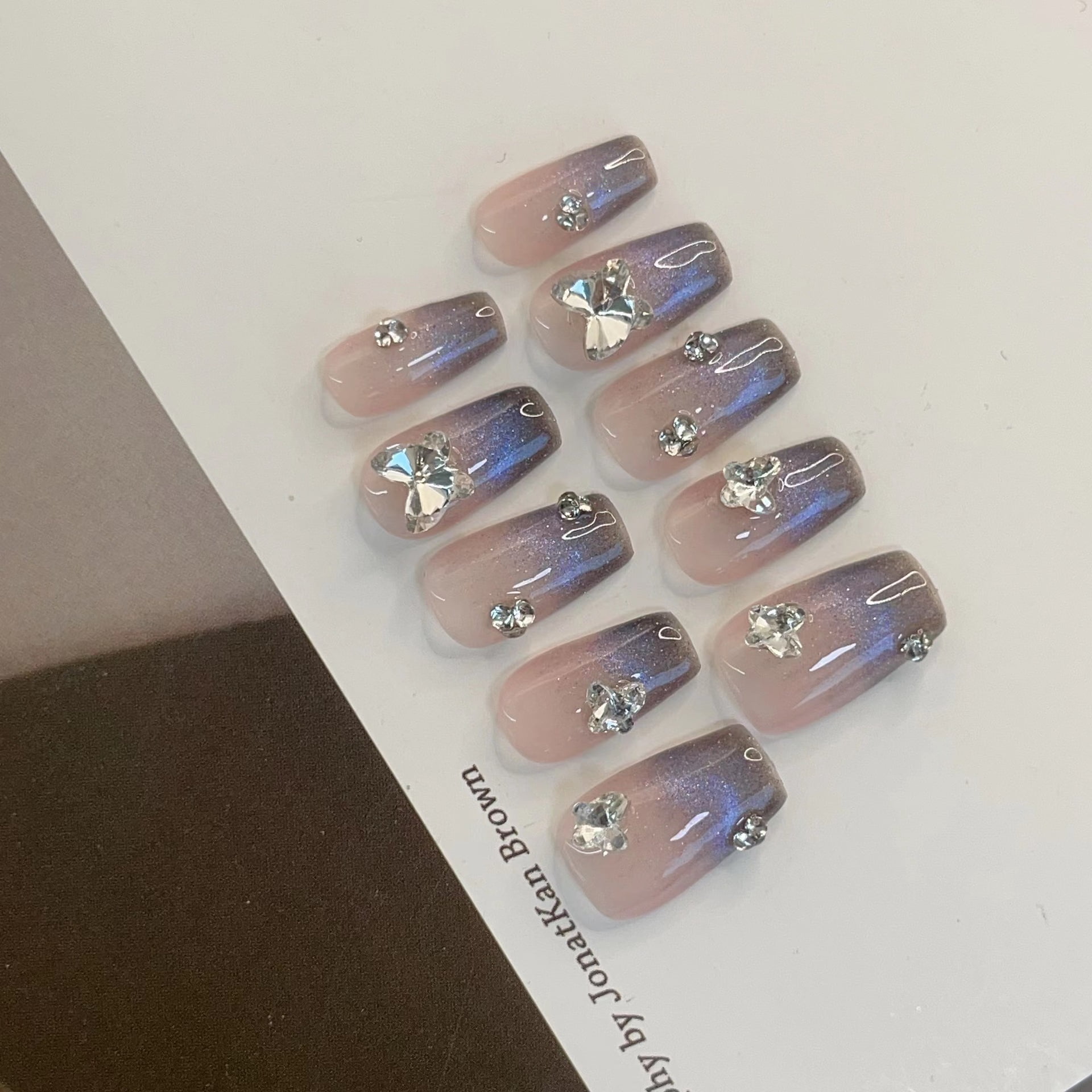 French Cat's Eye Butterfly Phototherapy Handmade Wearing Nail Wearing Nail Finished Nail Art Sticker Removable Patch High Quality Light Luxury