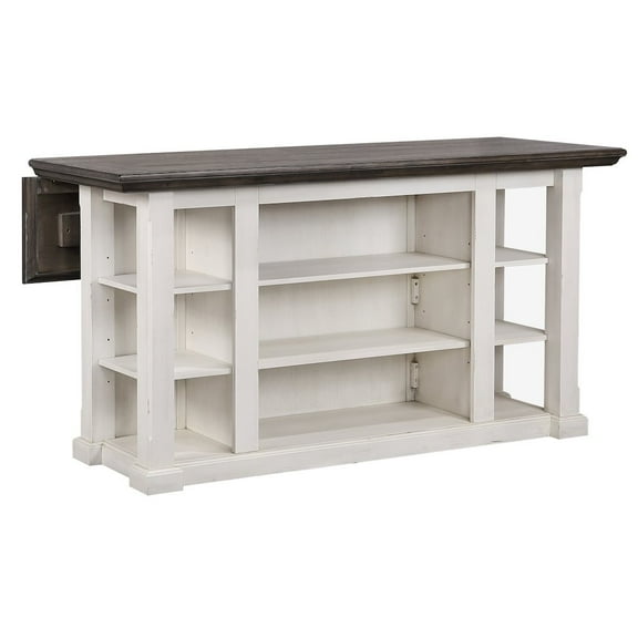 French Chic Expanding Dropleaf Kitchen Island Bar Set 2 Stools White/Brown Wood