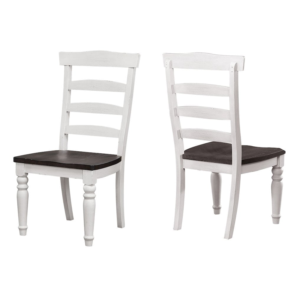 Distressed Antique White and Walnut Brown Highback Ladderback Dining Chair