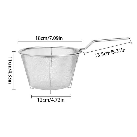 French Chip Frying Strainer Basket Stainless Steel Deep Fry Basket Kitchen Round Fryer Wire Mesh With Handle Wire Colander Nets