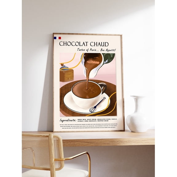 French Chocolat Chaud Wall Art Print With Hot Chocolate Kitchen Decor