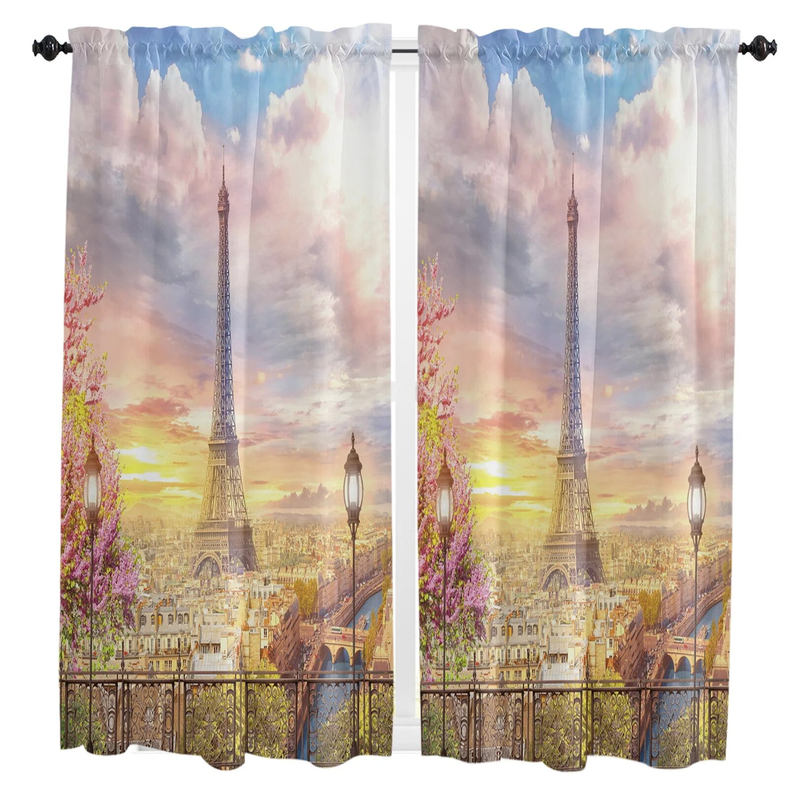 French City Landscape Art Bridge Curtains For Living Room Bedroom 