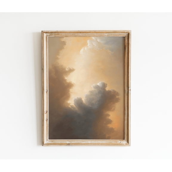 French Cloudy Sky, Countryside Poster, Gold Clouds, Muted Wall Art, Vintage Sky Clouds, Gallery Landscape Art, 8x12 UNFRAMED