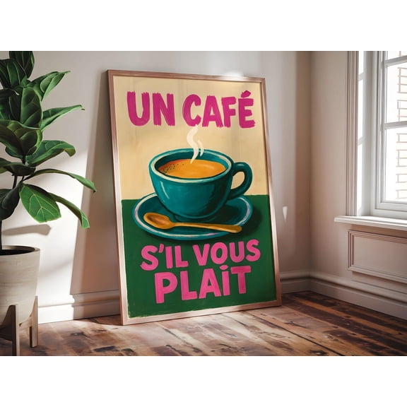 French Coffee Retro Cafe Print, Unframed Paper Print Size 24x36