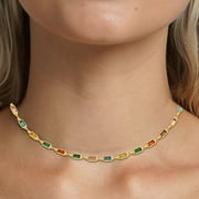 GEMKONSEY French Colorful Square Glass Diamond Chain Exquisite Light High End Fashion Necklace