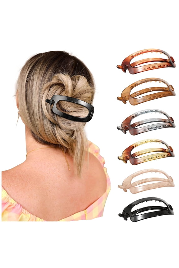 French Concord Flat Hair Clips - 6PCS Curved Hair Claw No Slip Hair Clips Strong Hold Clip Hair Claw for Women