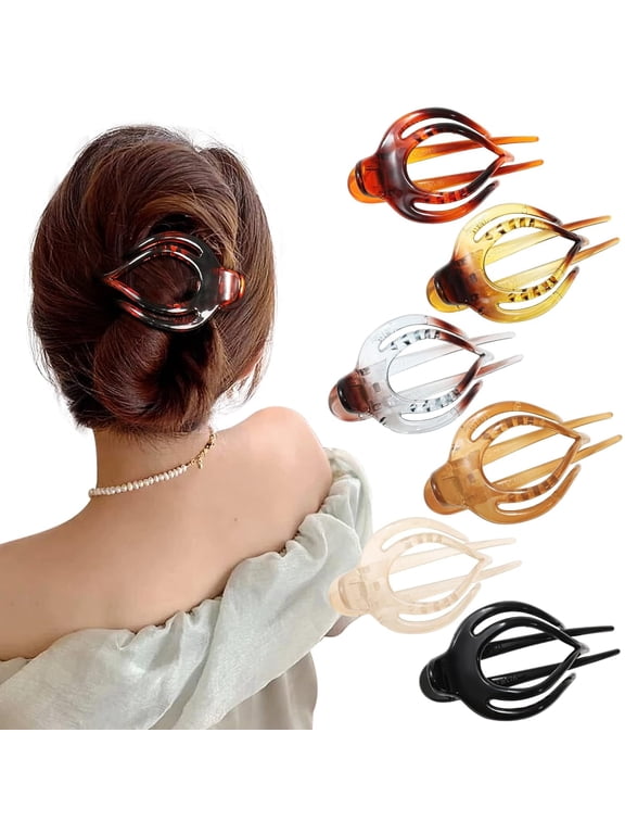 French Concord Flat Hair Clips - 6PCS Curved Hair Claw No Slip Hair Clips Strong Hold Clip Hair Claw for Women