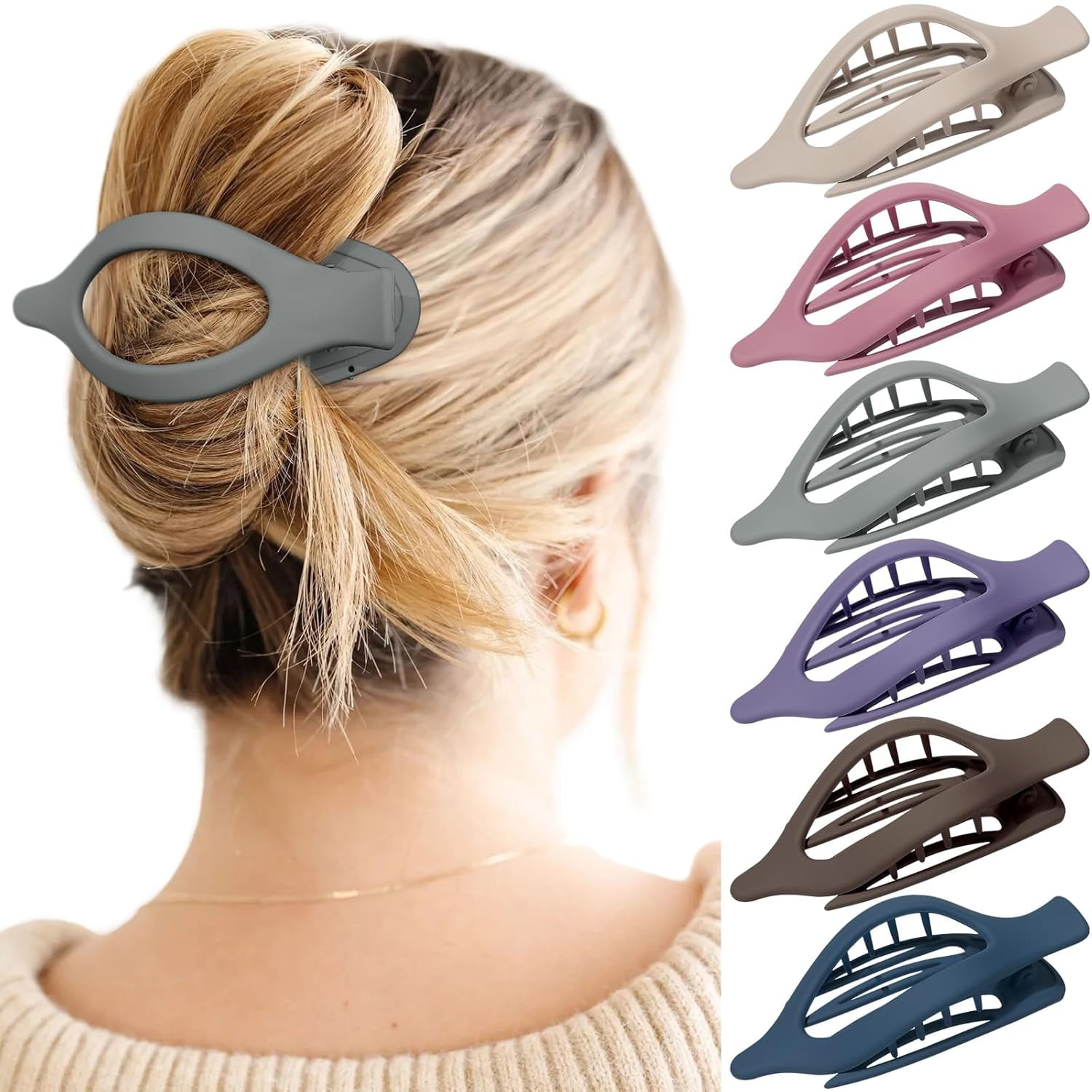 Meriviva 6 PCS Flat Hair Clips For Women, Curved Design Flat Claw Clip Strong Hold Hair Clips For Thin And Thick Hair, Hair Accessories For Women (C - View #6