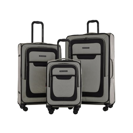 French Connection 3pc Expandable Rolling Softside Luggage Set, Whitecap Gray
