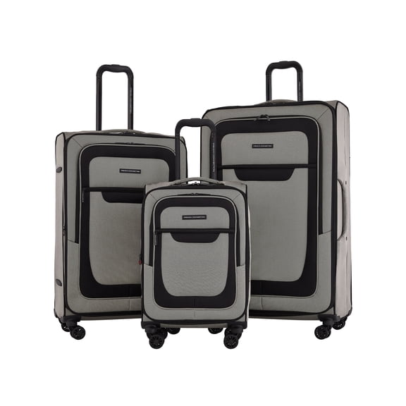 French Connection 3pc Expandable Rolling Softside Luggage Set, Whitecap Gray