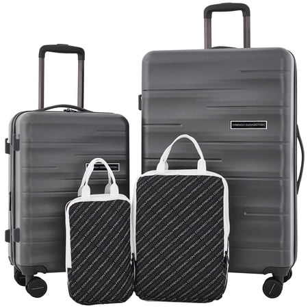 French Connection 4-Piece Expandable Rolling Hardside Luggage Collection with 8 Wheel System, Gunmetal Matte
