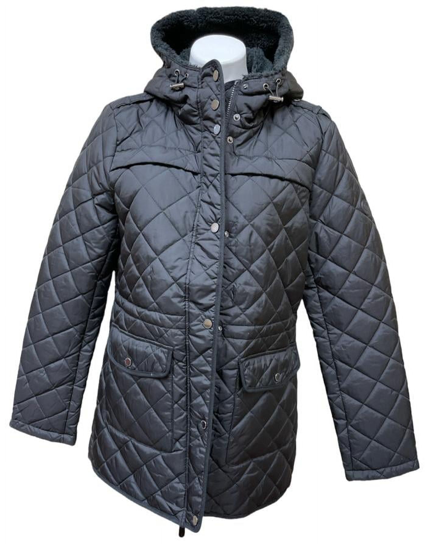 French Connection BLACK Water Resistant Faux Sherpa Hooded Puffer