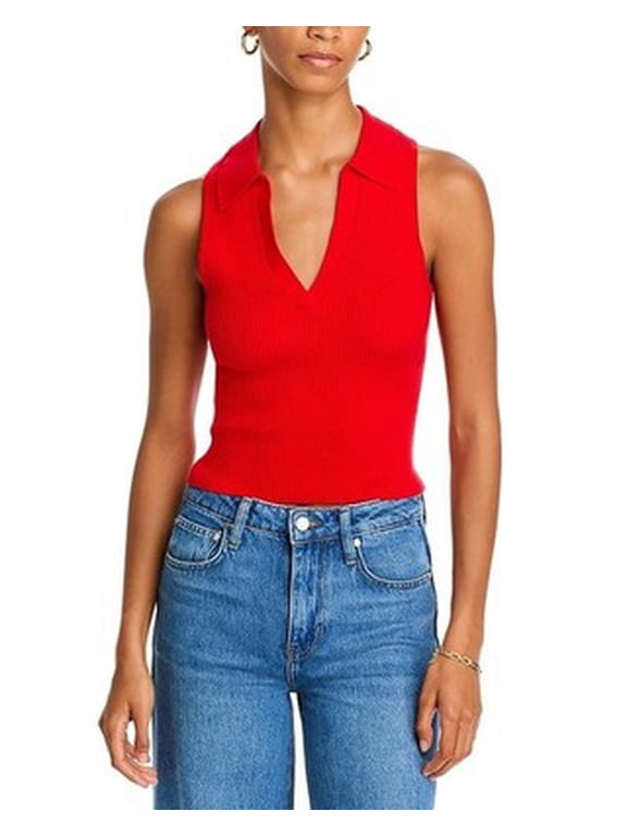 Cosysoft V-Neck Sleeveless Collared Sweater Women XS Mars Red