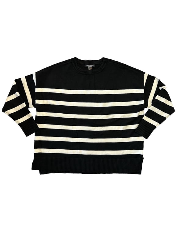 Women's Long Sleeve Striped Tunic Sweater (Black Ground Stripe, XXL)