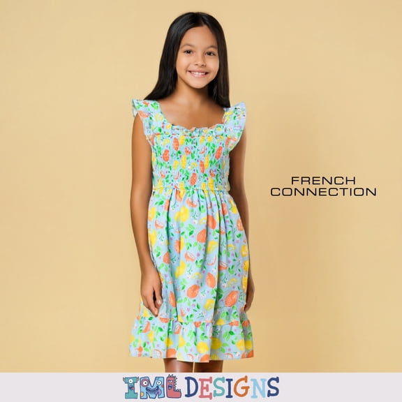 French Connection Girls Floral Smocked Sundress with Ruffle Straps for Kids (Sizes 4-16)