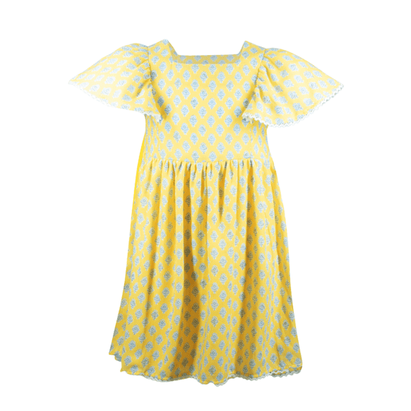 French Connection Girls Floral Smocked Square Neck Sundress with Lace Trim for Kids (Sizes 4-16)