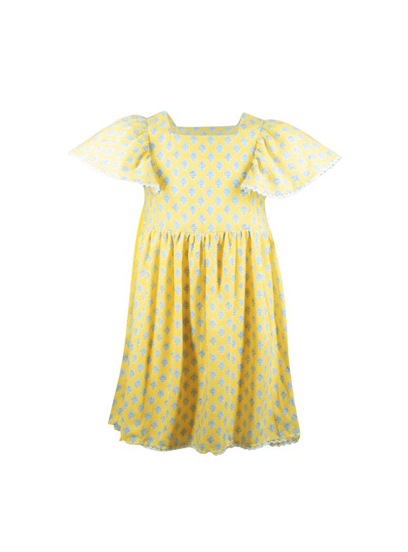 Girls Floral Smocked Square Neck Sundress with Lace Trim for Kids (Sizes 4-16)