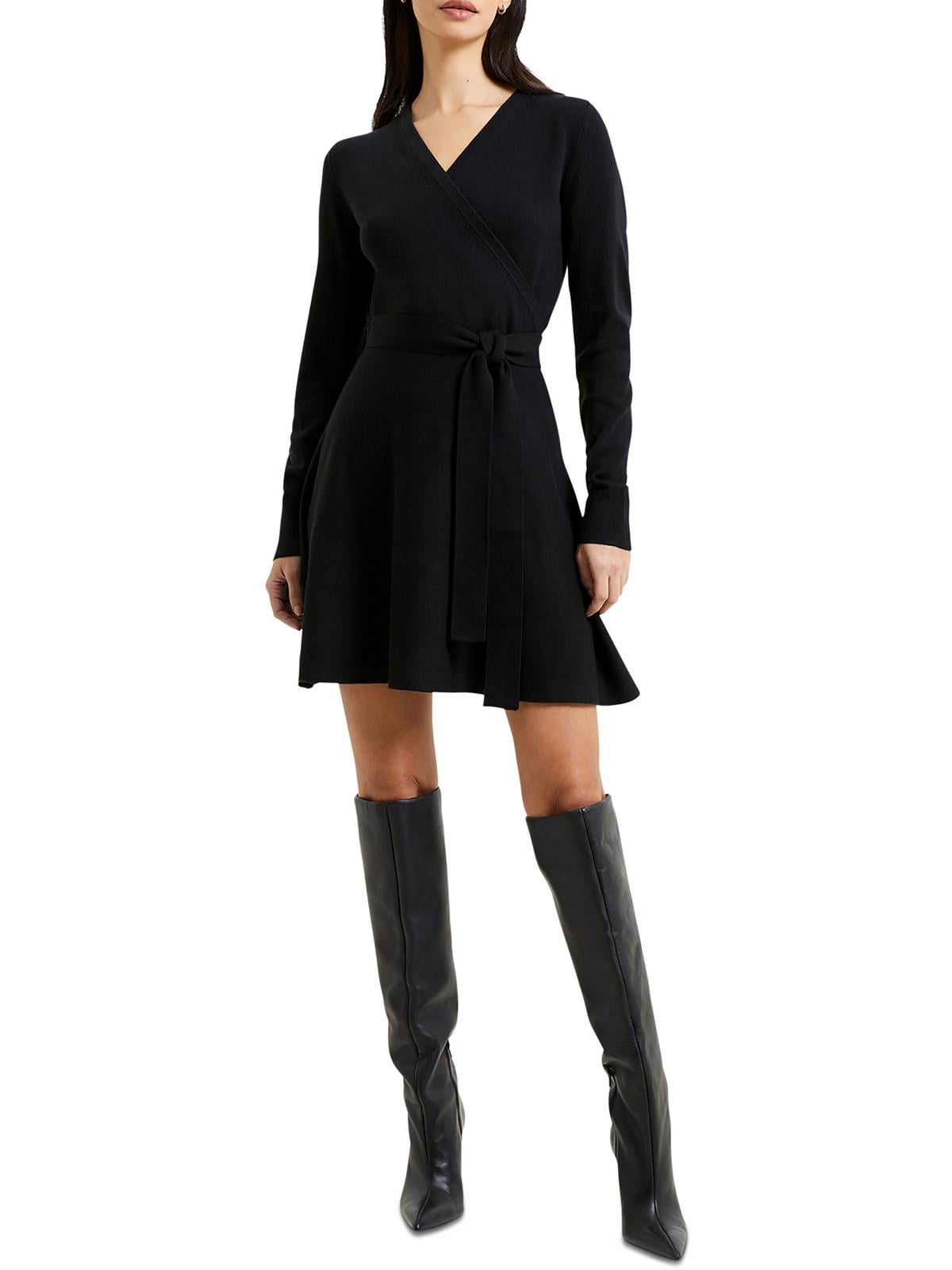 French Connection Womens Above Knee Surplice Sweaterdress