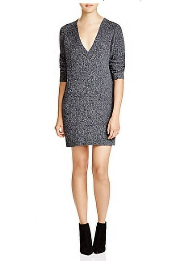 NEW Gray Womens 4 Ribbed-Knit V-Neck Sweater Dress