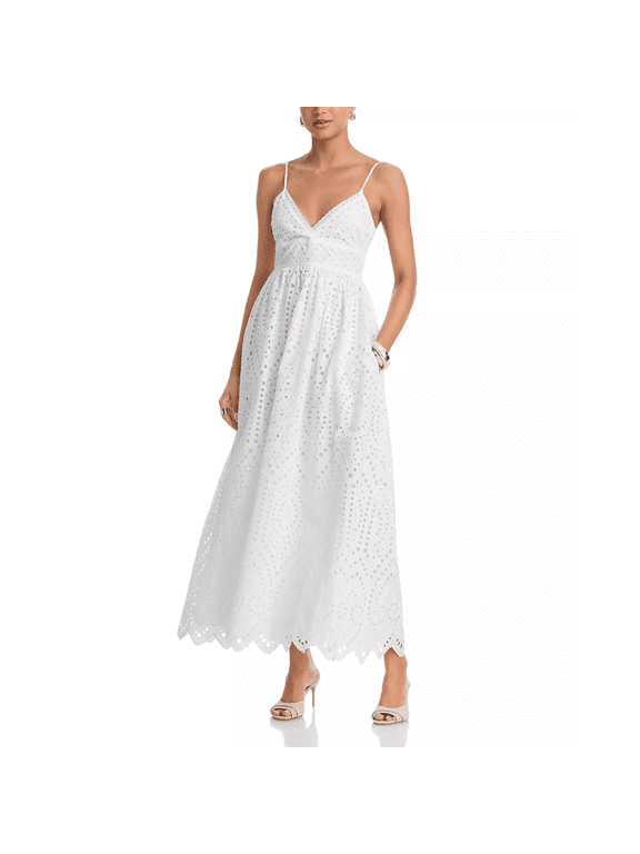 Women White Cotton Eyelet Trini Fit & Flare Maxi Dress Size 8